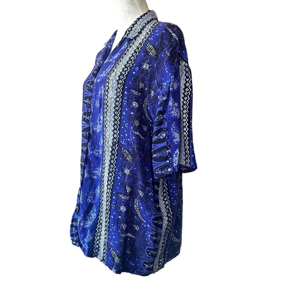 Vintage 1990s Top Blouse Indian Boho print Short Sleeve Size XL - Picture 3 of 8